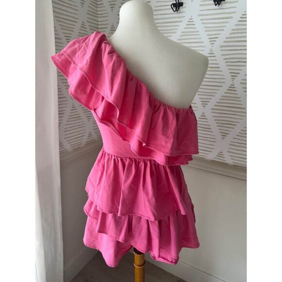 DO+Be Women’s Medium Pink Ruffle Frill One Shoulder Romper - Picture 5 of 7